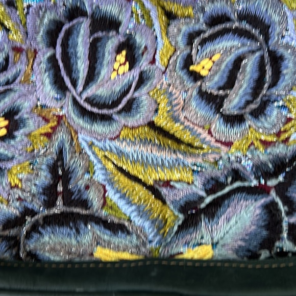 Handmade Leather Guatemalan Huipil Handbag - TEAL Leather crossbody - Picture 4 of 9